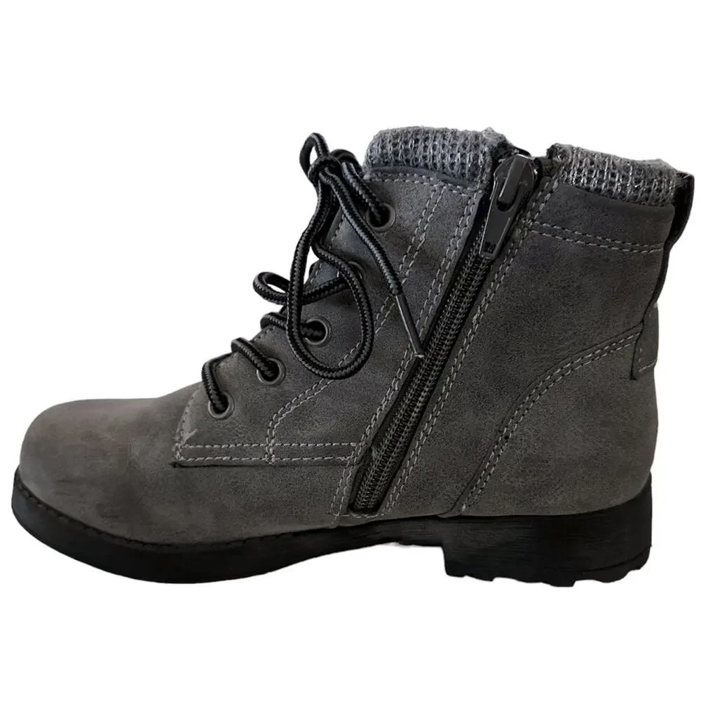 Sporto kids ankle boots, medium gray size 3‎ lace up. Side zipper